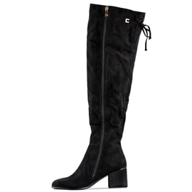 Botas por encima de la rodilla de ante para mujer, color negro FL3002B 3