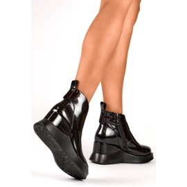 Botas cuña mujer piel, charol negro, 25-66703B 3