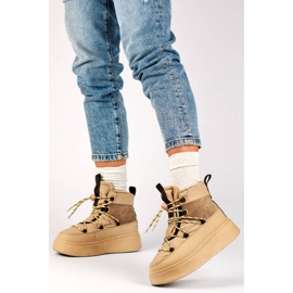 Botas de nieve para mujer con cordones y suela gruesa, beige 24-72302BE 1