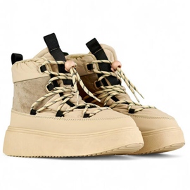 Botas de nieve para mujer con cordones y suela gruesa, beige 24-72302BE 4