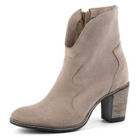 Olivier Botines Lucy de piel para mujer, beige oscuro - elegantes botines de ante con tacón alto 6