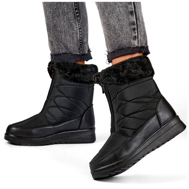 Botas de nieve de mujer con pelo, negro W87B 1