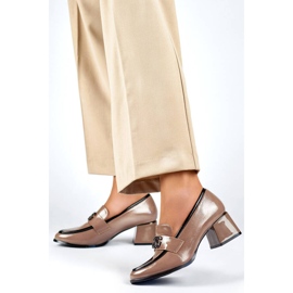Zapatos de tacón bajo charol beige, zapatos de salón de tacón para mujer 2