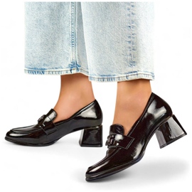 Zapatos de mujer de tacón bajo, charol negro, GD-FL475B 1