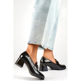 Zapatos de mujer de tacón bajo, charol negro, GD-FL475B 3
