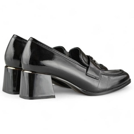 Zapatos de mujer de tacón bajo, charol negro, GD-FL475B 4