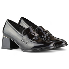 Zapatos de mujer de tacón bajo, charol negro, GD-FL475B 5