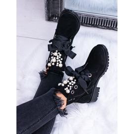 Botas Aislante De Ante Con Perlas Y Lazo, Perla Negra negro 6