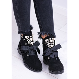 Botas Aislante De Ante Con Perlas Y Lazo, Perla Negra negro 2