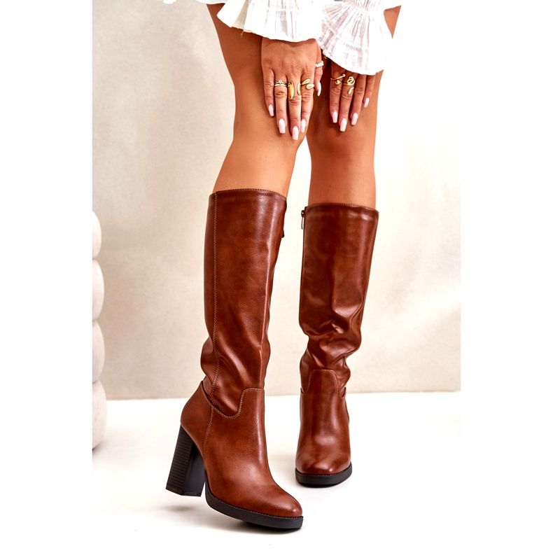 Botas para mujeres en el poste de cuero ecológico frente al camello de rodilla marrón 6 Botas para mujeres en el poste de cuero ecológico frente al camello de rodilla marrón 6