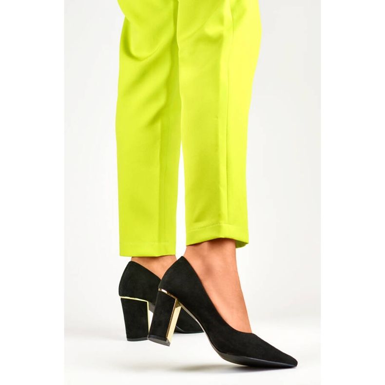 Zapatos de salón de punta para mujer con tacón alto decorativo, ante negro GD-DO112A-B 1