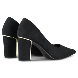 Zapatos de salón de punta para mujer con tacón alto decorativo, ante negro GD-DO112A-B 3