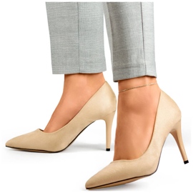 Zapatos de salón para mujer de ante, tacones altos beige B0-202BE 1