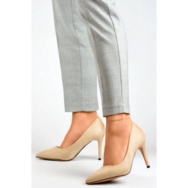 Zapatos de salón para mujer de ante, tacones altos beige B0-202BE 4