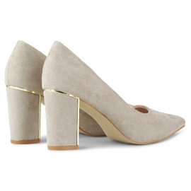 Zapatos de salón para mujer con punta en punta y tacón decorativo, ante beige GD-DO112A-BE 3