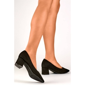 Zapatos de salón de ante negro con tacón bajo y punta en punta para mujer KJ-10B 3