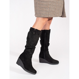 Botas cuña mujer ante negro 1
