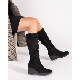 Botas cuña mujer ante negro 2