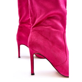 Joalice Botas Mujer Ante Ecológico Tacón Alto Media Pierna Fucsia rosado 7
