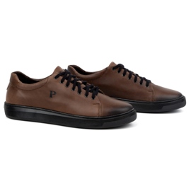 Polbut Zapatos de hombre, zapatillas de piel 2127, marrón oscuro 3