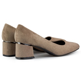 Zapatos de tacón para mujer con punta en punta y bloque bajo, ante beige GD-XR-103B-KH 3