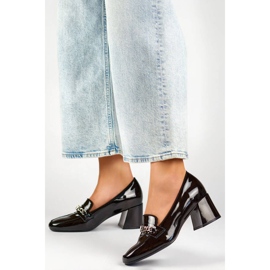 Zapatos de tacón mujer en piel con adorno, negro 24-58242B 2