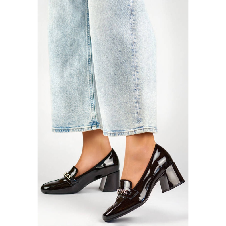 Zapatos de tacón mujer en piel con adorno, negro 24-58242B 2