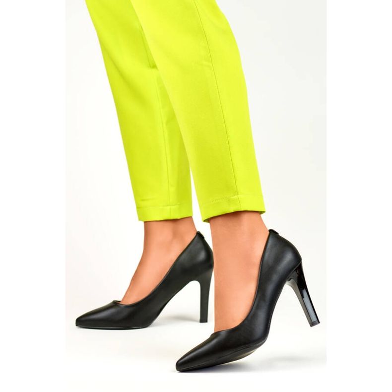 Zapatos de salón de tacón alto con punta en punta para mujer, negro GD-FL360B 1 Zapatos de salón de tacón alto con punta en punta para mujer, negro GD-FL360B 1