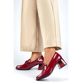 Zapatos de mujer de tacón bajo, charol burdeos GD-FL478-BUR rojo 3