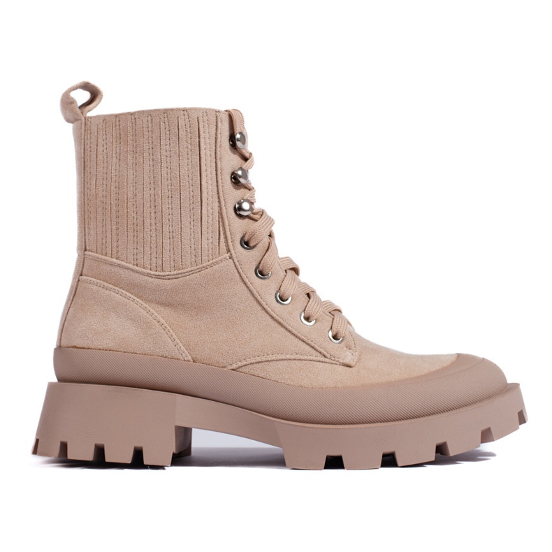 SHELOVET Botines beige con cordones de ante 1