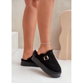 Zapatillas de mujer con suela gruesa con pelo y hebilla, Negro Linneola 3