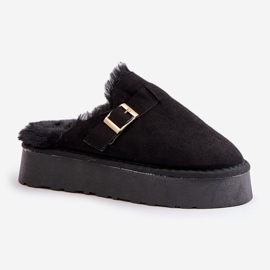 Zapatillas de mujer con suela gruesa con pelo y hebilla, Negro Linneola 4
