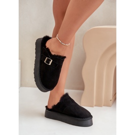 Zapatillas de mujer con suela gruesa con pelo y hebilla, Negro Linneola 5