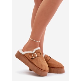 Pantuflas De Mujer De Suela Gruesa Con Pelo Y Hebilla Camel Linneola marrón 1