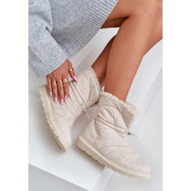 Botas de nieve de mujer con cordón aislante con pelo, piel de oveja beige claro Vamidra 8