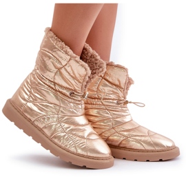 Botas De Nieve De Mujer Con Cordón Aislante Con Piel De Oveja Rosa Dorado Vamidra 9