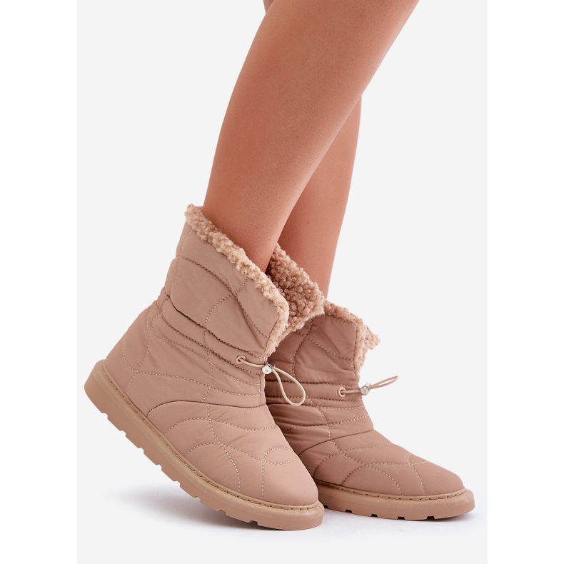 Botas De Nieve De Mujer Con Cordón Aislado Con Piel De Oveja Beige Vamidra 1