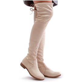 Erynn Botas por encima de la rodilla de tacón plano confeccionadas en ante ecológico, beige Linnithia 11