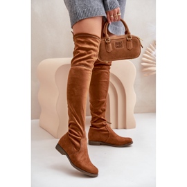 Botas por encima de la rodilla de tacón plano confeccionadas en ante ecológico Camel Linnithia marrón 2 Botas por encima de la rodilla de tacón plano confeccionadas en ante ecológico Camel Linnithia marrón 2