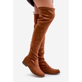 Botas por encima de la rodilla de tacón plano confeccionadas en ante ecológico Camel Linnithia marrón 1