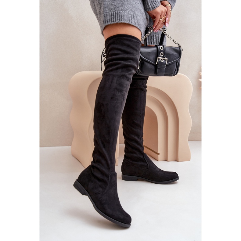 Botas por encima de la rodilla de tacón plano confeccionadas en ante ecológico, Negro Linnithia 2 Botas por encima de la rodilla de tacón plano confeccionadas en ante ecológico, Negro Linnithia 2