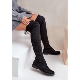 Botas por encima de la rodilla de tacón plano confeccionadas en ante ecológico, Negro Linnithia 6