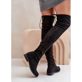 Botas por encima de la rodilla de tacón plano confeccionadas en ante ecológico, Negro Linnithia 5