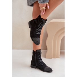Botas Planas Decoradas, Ante Eco, Cálido, Negro Ellieo 3