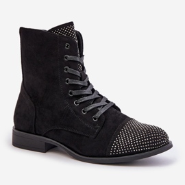 Botas Planas Decoradas, Ante Eco, Cálido, Negro Ellieo 4