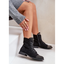 Botas Planas Decoradas, Ante Eco, Cálido, Negro Ellieo 5
