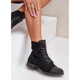 Botas Planas Decoradas, Ante Eco, Cálido, Negro Ellieo 6