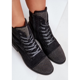 Botas Planas Decoradas, Ante Eco, Cálido, Negro Ellieo 8