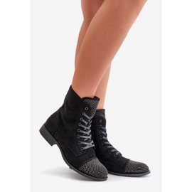 Botas Planas Decoradas, Ante Eco, Cálido, Negro Ellieo 1