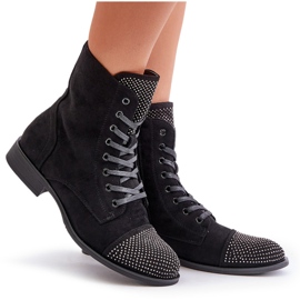 Botas Planas Decoradas, Ante Eco, Cálido, Negro Ellieo 9